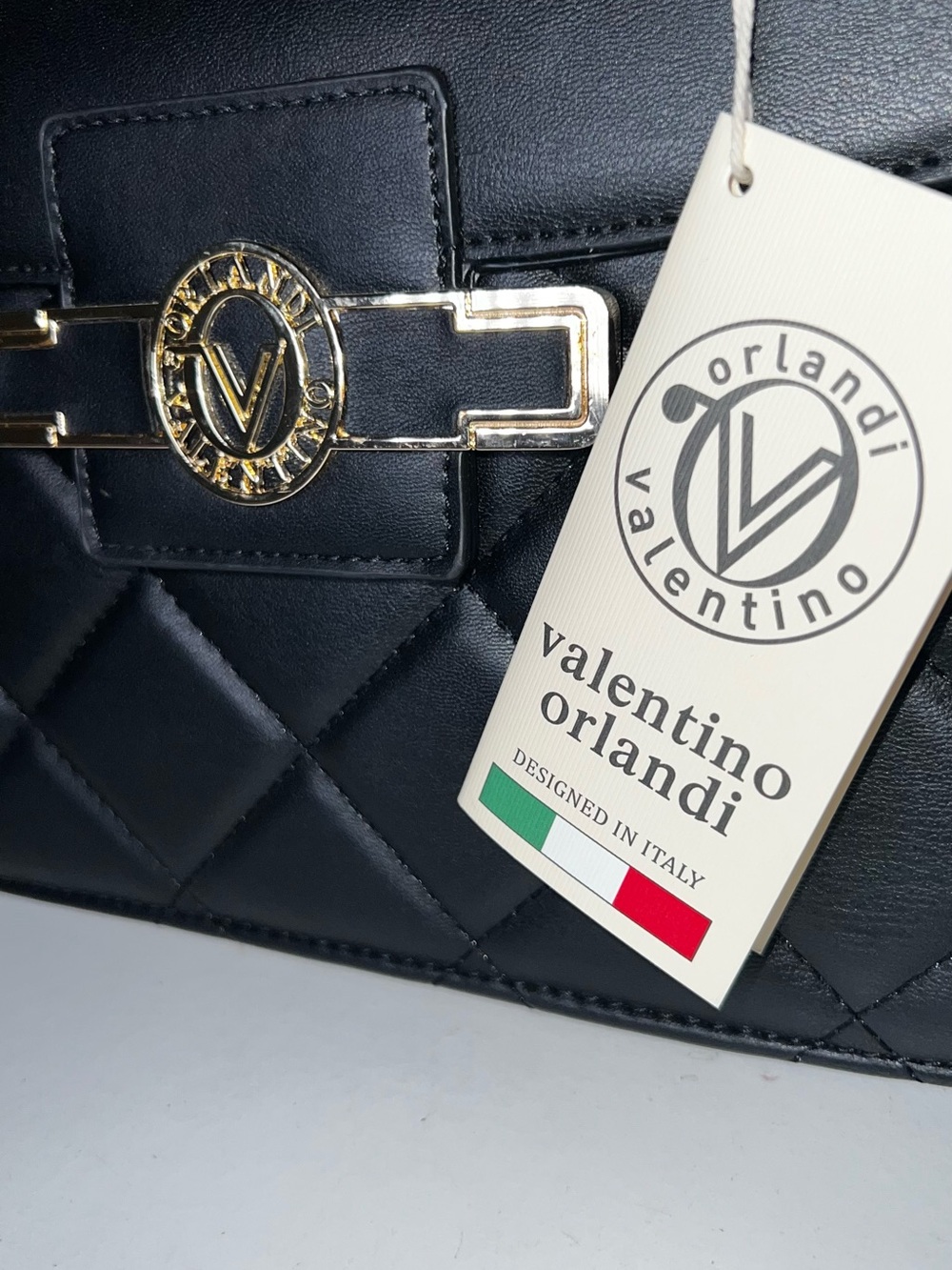 Valentino Orlandi Black Quilted Shoulder Bag with Gold Hardware